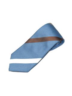 Blue Tie with White and Brown Strip Pattern