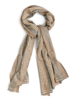 Light Taupe Scarf with White and Grey Lining Pattern